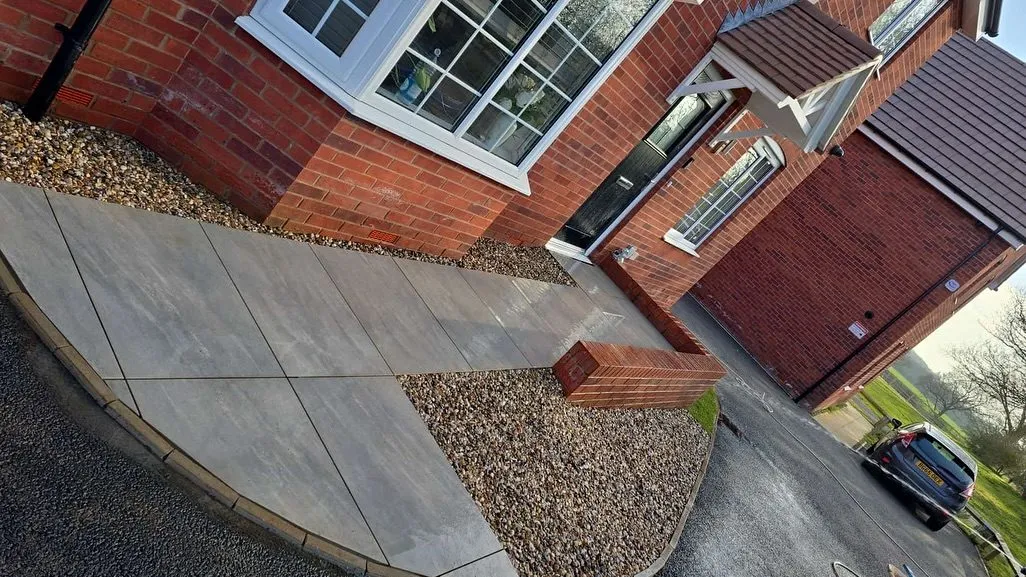 New front garden path with gravel borders in Solihull