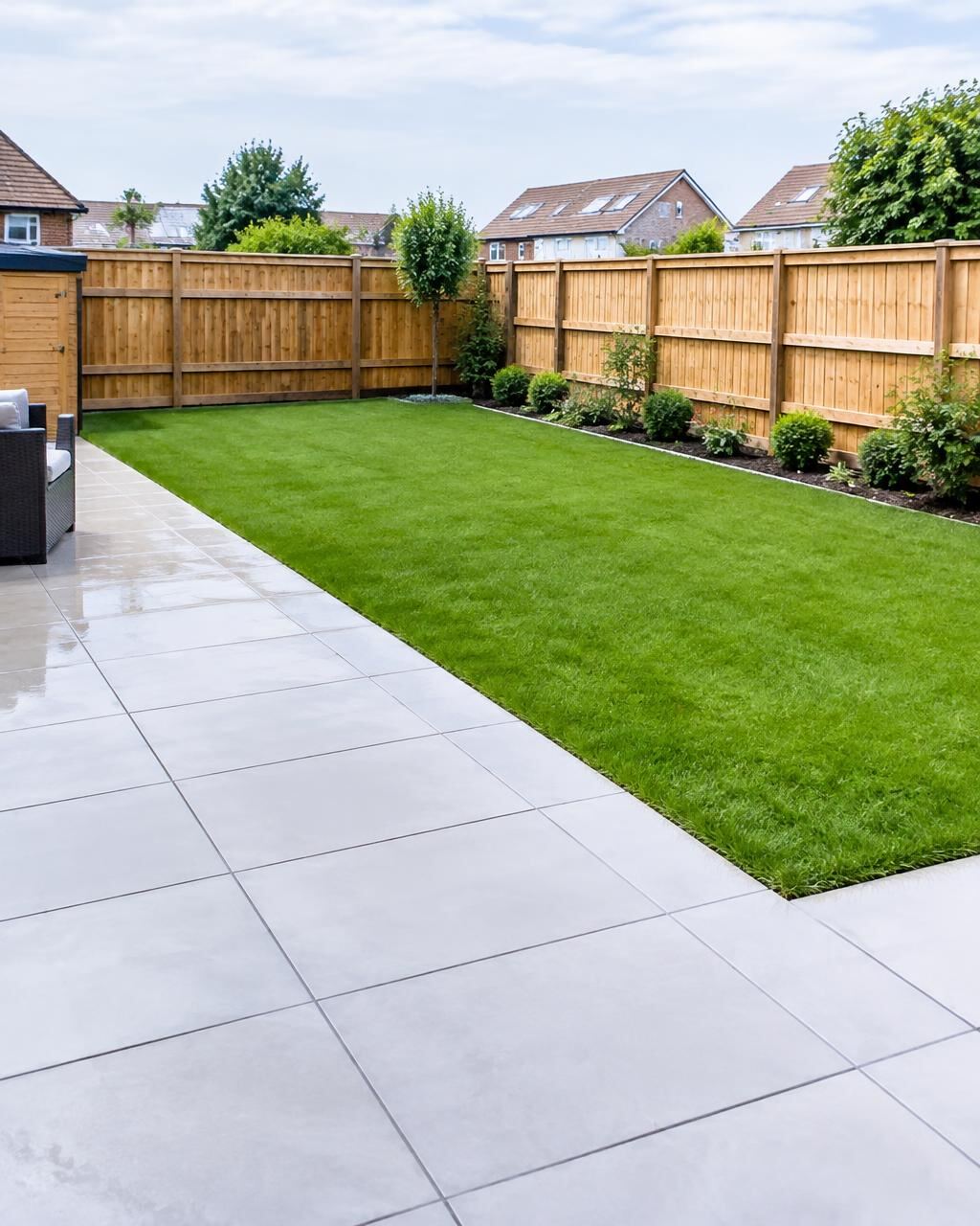 Finished garden with patio, lawn and fencing